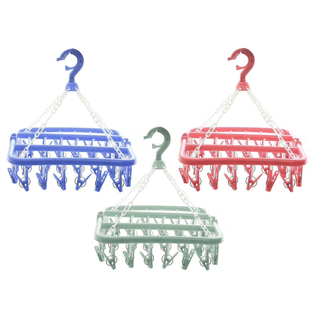 32 Clips Portable Socks Cloth Hanger Rack Clothespin Multifunctional Drying Rack Sock Holder Wardrob