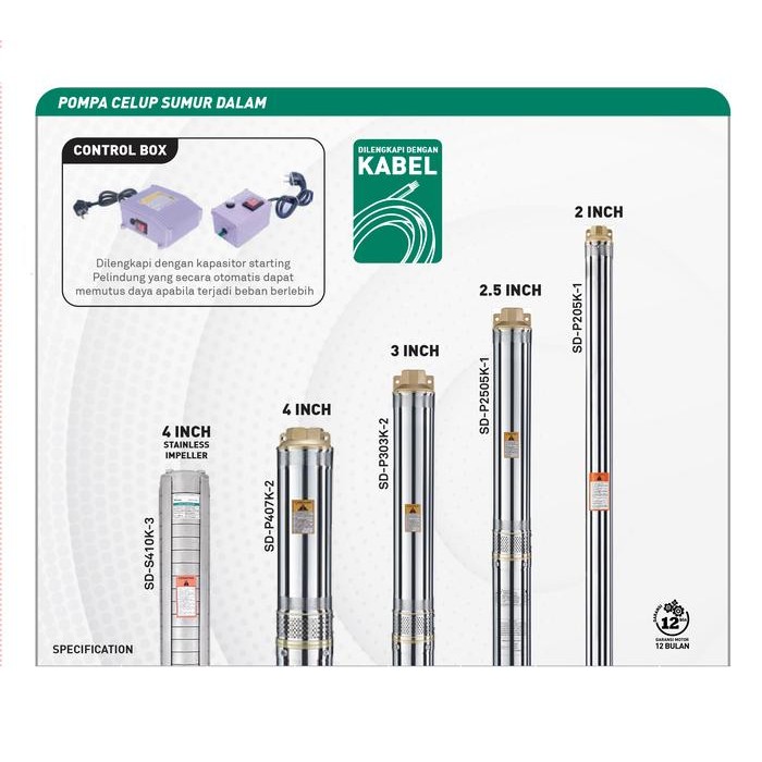 Produk Terbaik] WASSER SDP 420 K-3 2 hp + kabel 55m pompa air submersible satelit