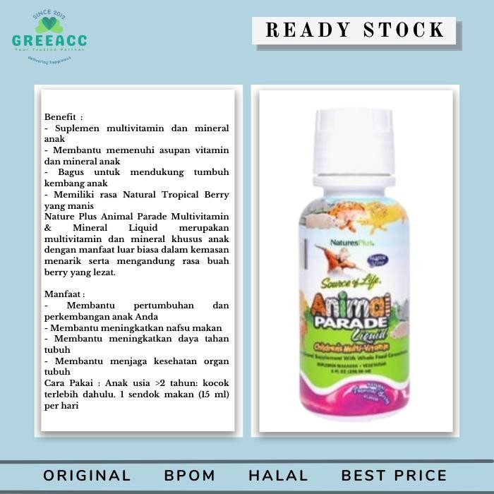 ORIGINAL Natures Plus Animal Parade Liquid 8oz BPOM Multivitamin Anak Nature's