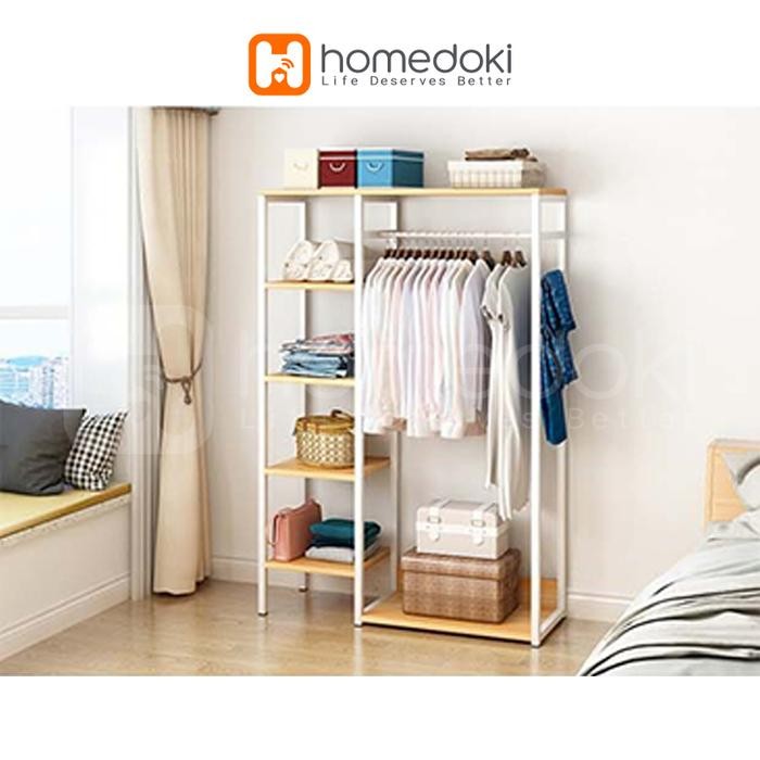 Homedoki Rak Baju Gantung Stand Hanger Rak Baju Rak Pakaian Rak Gantung Baju Kayu Besi