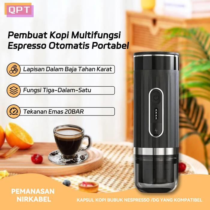 QPT Mall Mesin Kopi Kapsul Espresso Otomatis Alat Pemanas Otomatis Espresso Maker Portable Espresso
