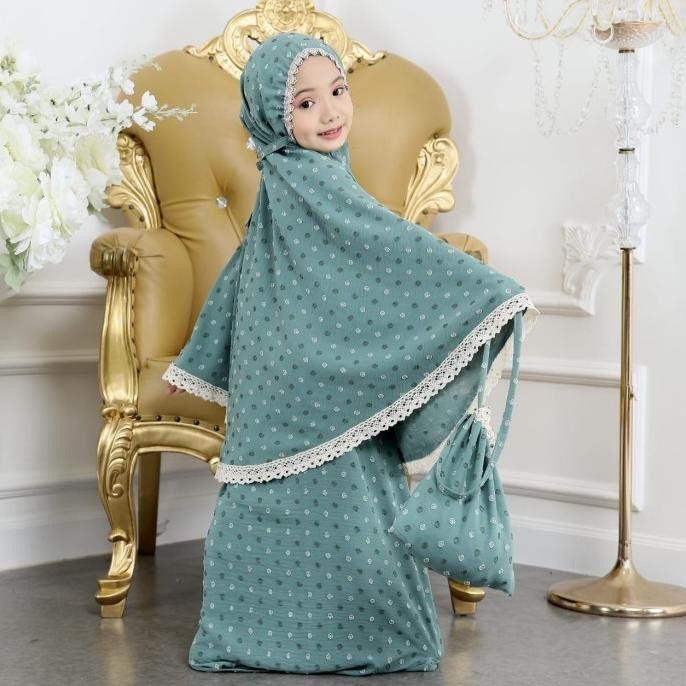 Mukena Mukenah Anak Crinkle Rubiah 2In1 Kids Travelling Atasan Cantik