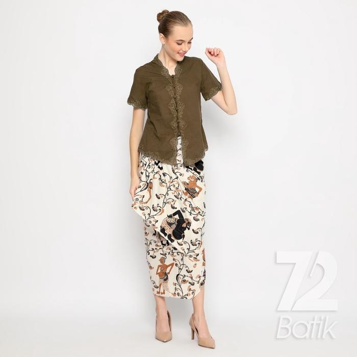 TERMURAH ROK BATIK SPAN Skirt Lilit Kebaya Instan Wanita Wayang Putih 722659 READY STOCK