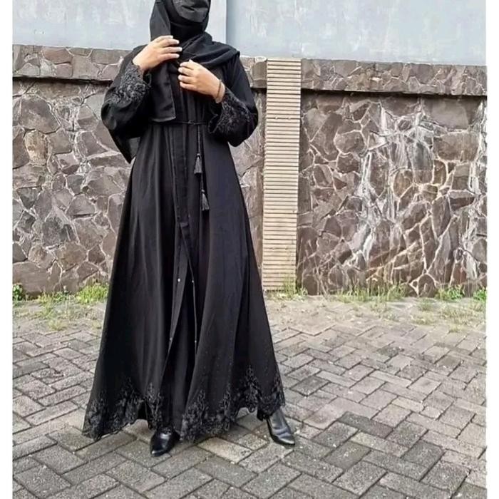 KirimCpT- Abaya Gamis Hitam Wanita Dress Terbaru Turkey Saudi Arab Dubai 385 2023 Viral Muslim