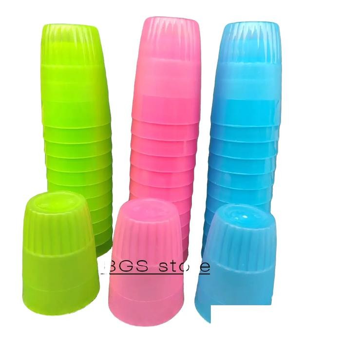 Paket 12 Pcs Gelas Kopi Plastik Warna-Gelas Minum Cherry Lemony-Gelas Minum Alaska Kh