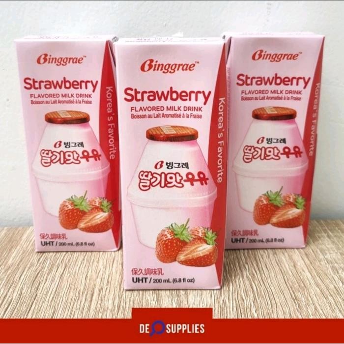 Binggrae Strawberry Milk 200ml - Susu Korea Stroberi Bingrae Bingre
