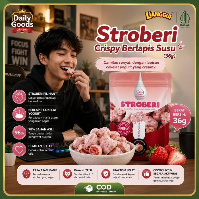 Halal Stroberi Beku Kering Berlapis Susu 36G- Susu Lapisan Stroberi Beku Kering, Camilan Asam Manis