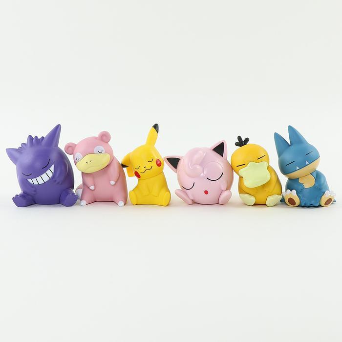Pokemon 6pcs/set Pikachu Psyduck Gengar Jigglypuff Gonbe Slowpoke Shoulder To Shoulder Sleep Cute