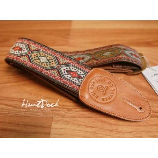 Strap Gitar dan Bass Bordir Motif dengan Ujung Kulit - Lebar 5cm