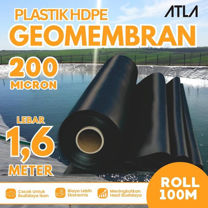 PLASTIK GEOMEMBRAN 1.6 METER 200 MICRON 1 ROLL HITAM PLASTIC GEOMEMBRANE HDPE TERPAL KOLAM IKAN KOI