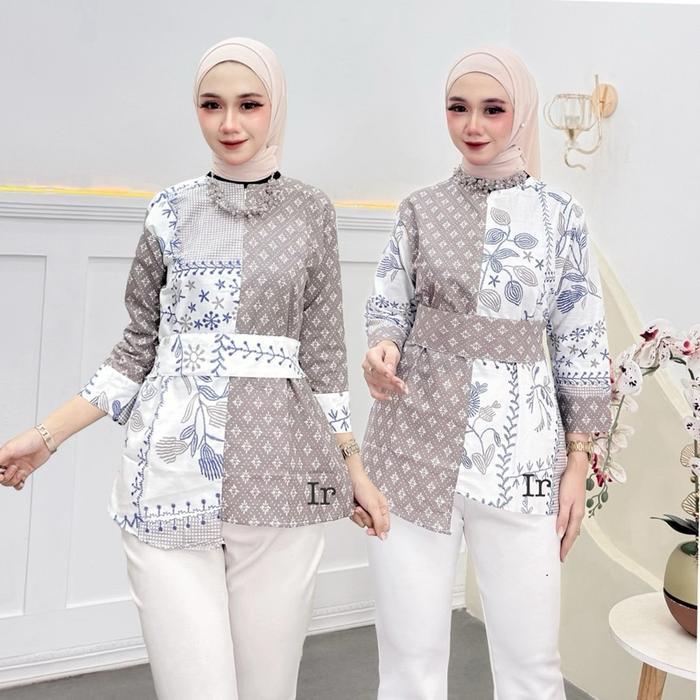 Atasan Batik Kerja Wanita Modern Blouse Batik Kantor Wanita Terbaru [kembang bordir]