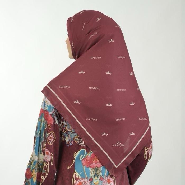 Hijab Segi Empat Voal Motif Scarf Square Kerudung - Warna Maroon