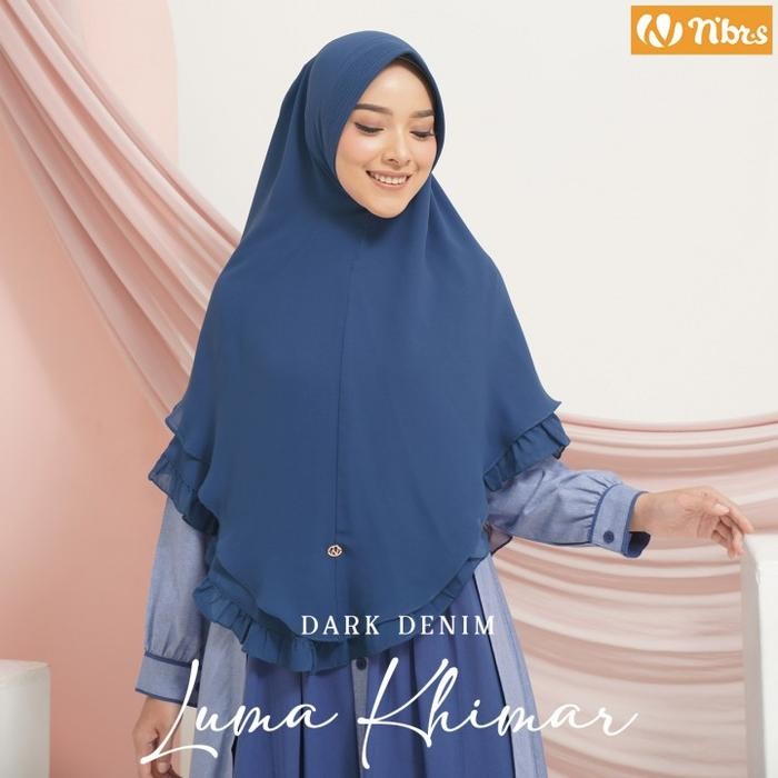 ORIGINAL Nibras Hijab Luma Khimar Antem Warna Biru Tua Dark Denim Jilbab Cantik READY STOCK