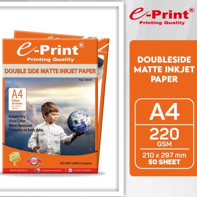 

Pilihan- Kertas Foto Double Side Matte Inkjet Paper Eprint A4 220Gsm 50 Lbr