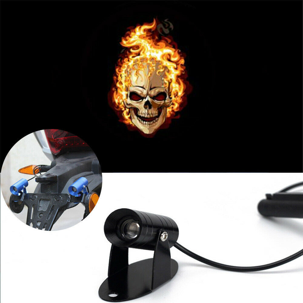 1pc LED Fire Skull Ghost Logo Motorcycle Laser Shadow Rear Lamp