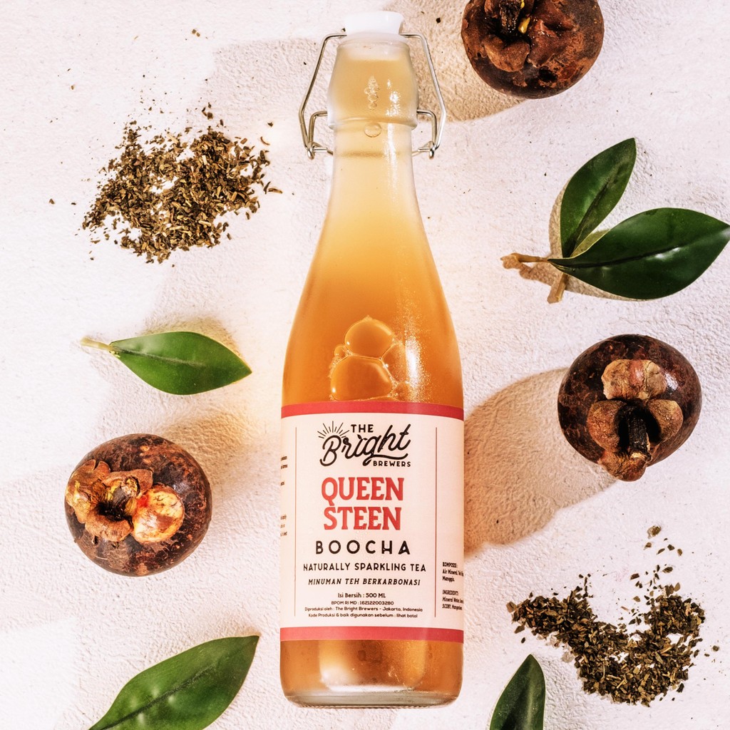Kombucha Manggis 500 ML - Mangosteen Sparkling Tea - Ready Botol Kaca