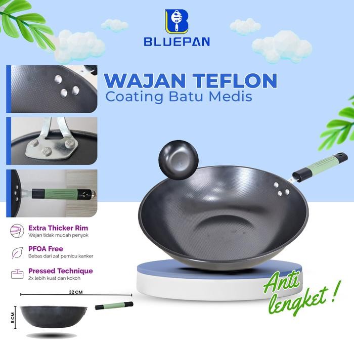 Panci set Wajan Hijau Anti Lengket Batu Medis dengan Tutup Kaca Penggorengan Anti Lengket