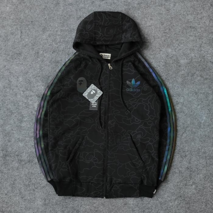 Sweater Hoodie Zipper Bape x Adidass Hologram Unisex Pria Wanita