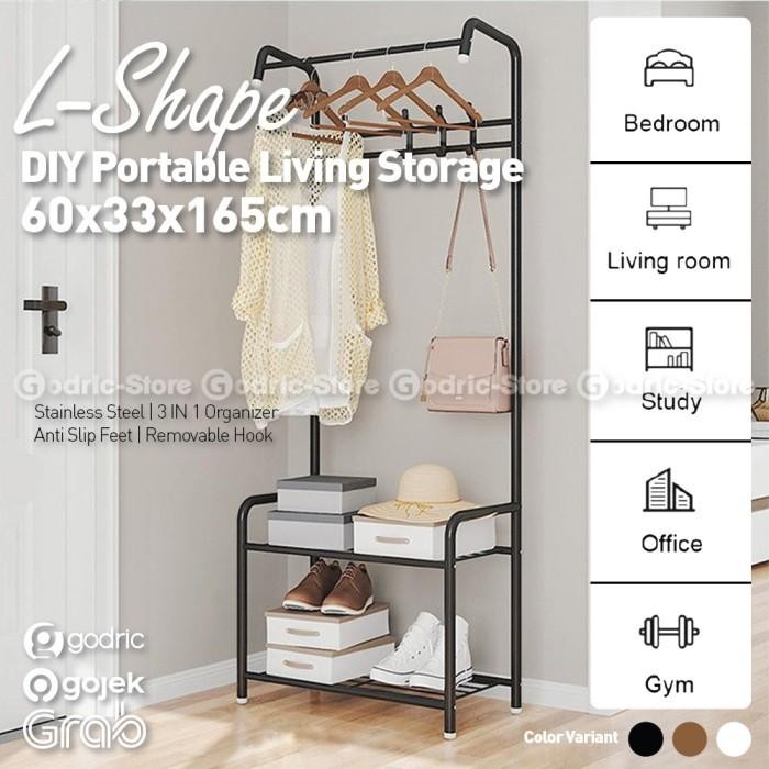 L-SHAPE Rak Hanger Serbaguna Gantungan Pakaian Baju Topi Buku Sepatu