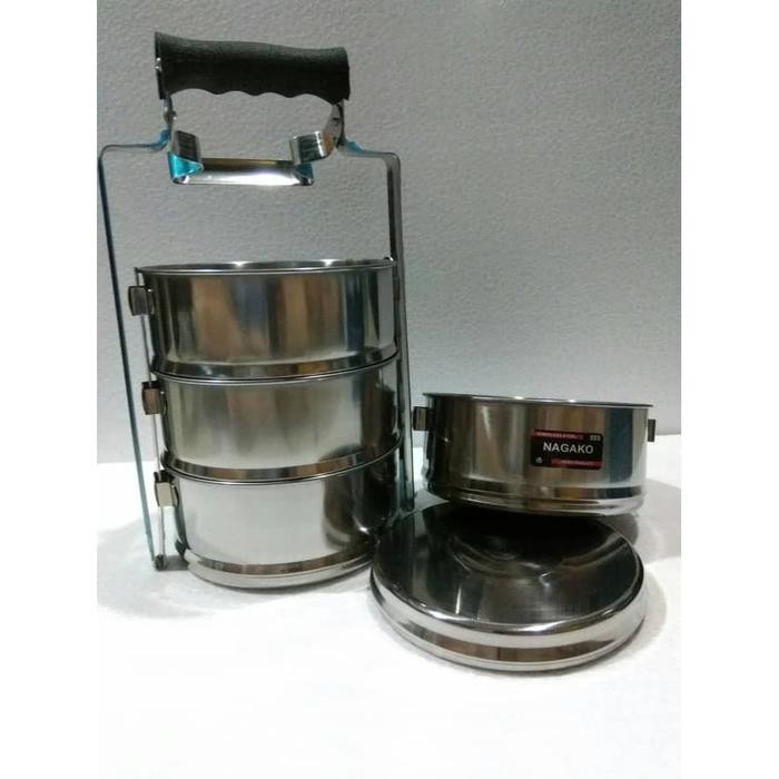 Rantang Stainless Susun 4 Isi 3Set (14Cm & 16Cm & 18Cm) Rantang Piknik Pasti Diskon