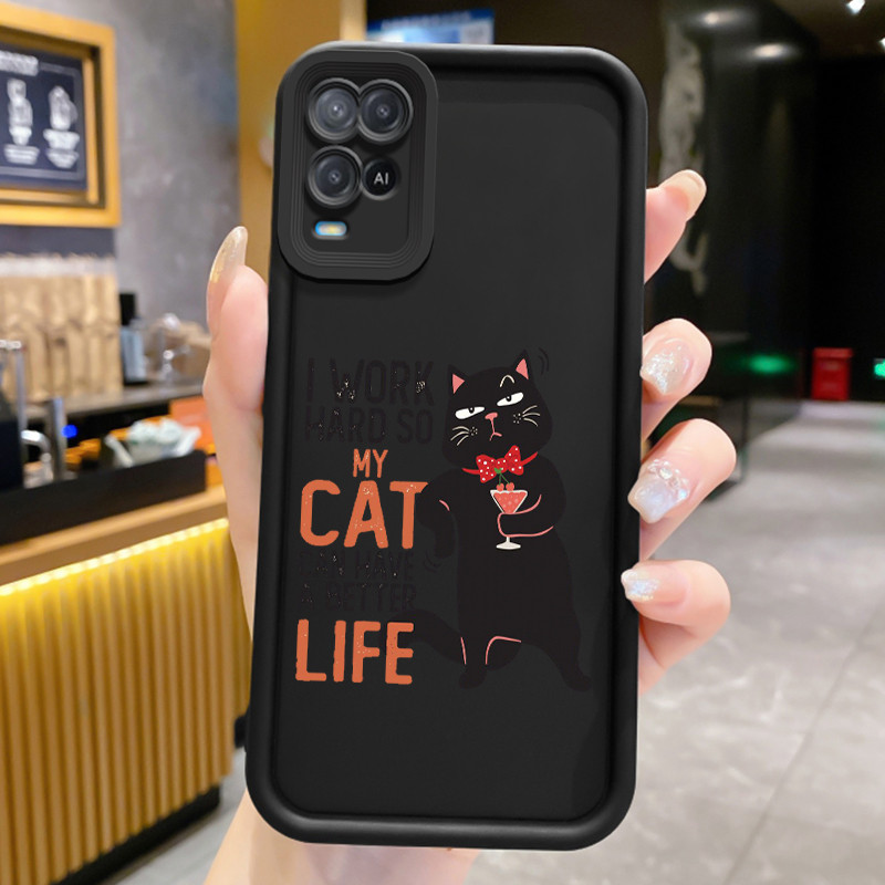 Casing Hp untuk OPPO A54 Case Hp Casing pola Kucing Hitam HP Cesing mata Kesing Silikon Softcase