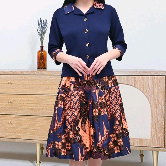 Stelan rok batik 1007 / set atasan scuba + rok batik