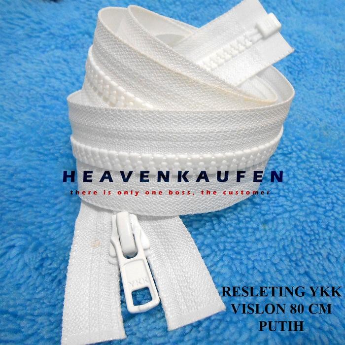 Resleting Zipper Jaket YKK 80 cm Vislon Warna Putih Set Buka Lepas Open End Harga Per Pc