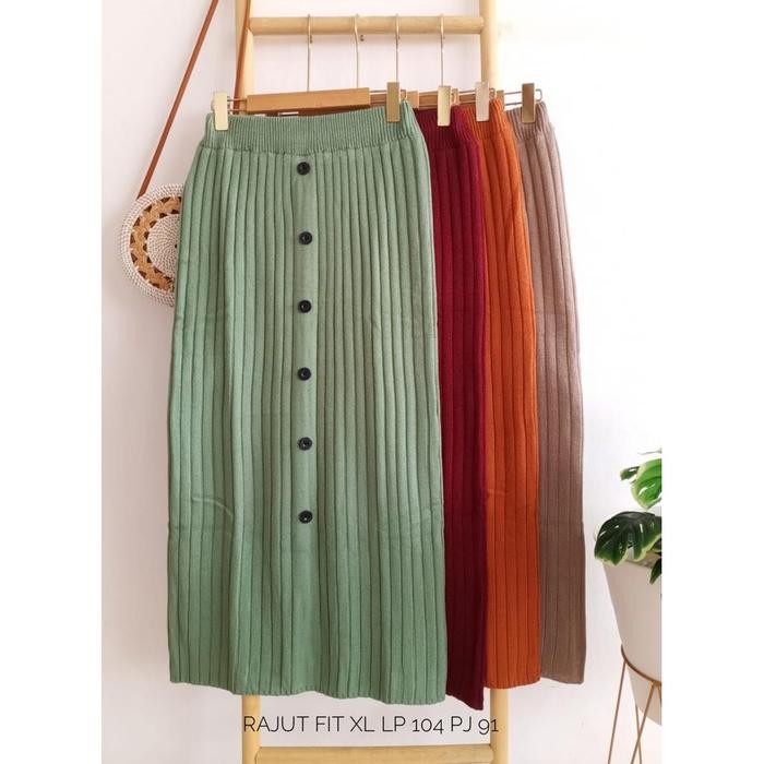 Rok Span Knit Maxii Rajut Variasi Kancing Rok Rajut Kancing Bahan Premium Karet Nyaman Panjang