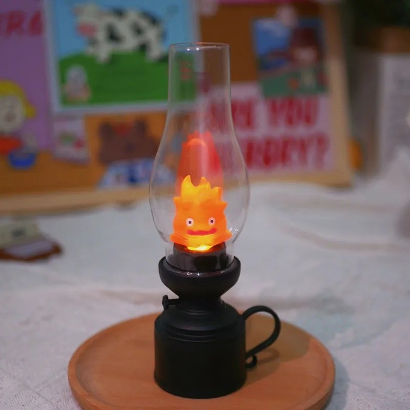 Calcifer Vintage Night Light Anime Flameless Candle Holder Kerosene Candle Light  Lamp with Button C