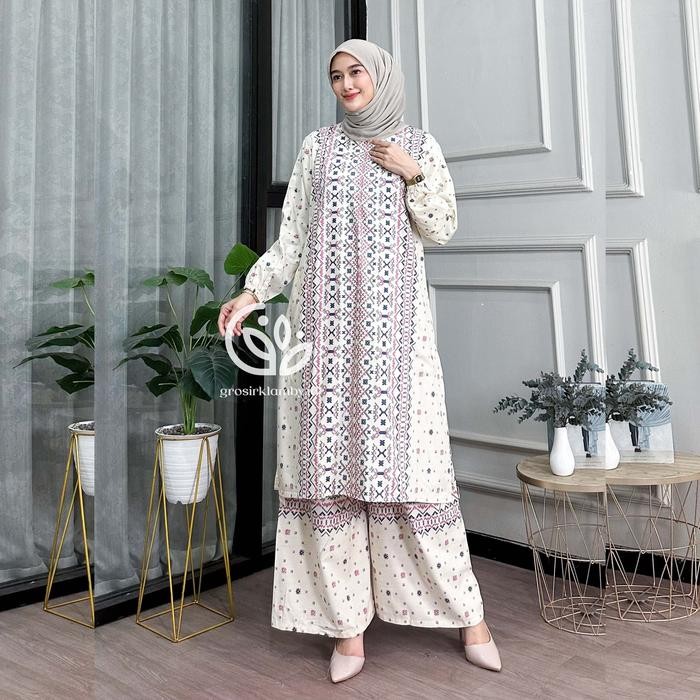 One Set Tunik Ketupat Rayon Batik Premium Jumbo Rempel Busui Adem Nyaman Atasan Bawahan Wanita