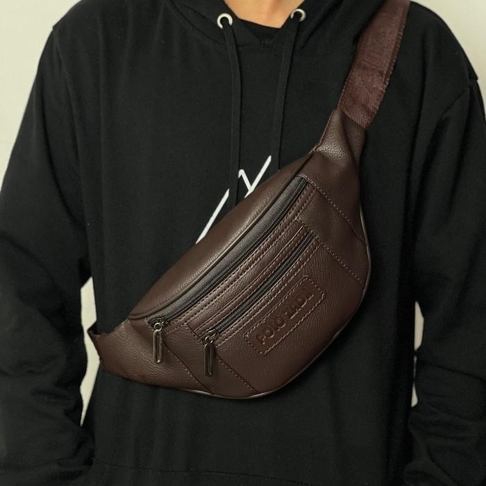 Tas Selempang Cowok Sling Bag Pria Bahan Kulit PU Model Trendy Anti air