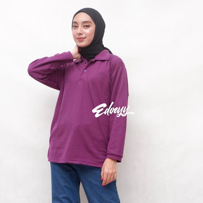 KAOS POLO SHIRT WANITA LENGAN PANJANG UNGU TUA - BAJU KERAH BERKERAH CEWEK LENGAN PANJANG