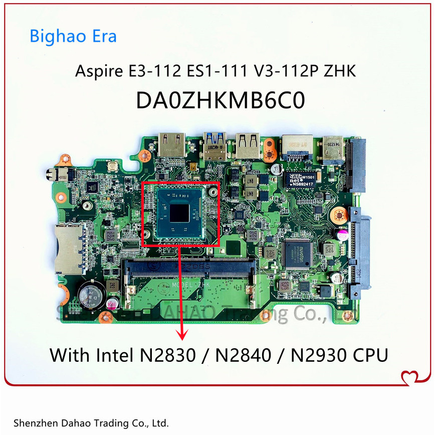Casing Laptop DA0ZHKMB6C0 For Acer Aspire E3-112 ES1-111M V3-112P ZHK Laptop Motherboard With Intel 