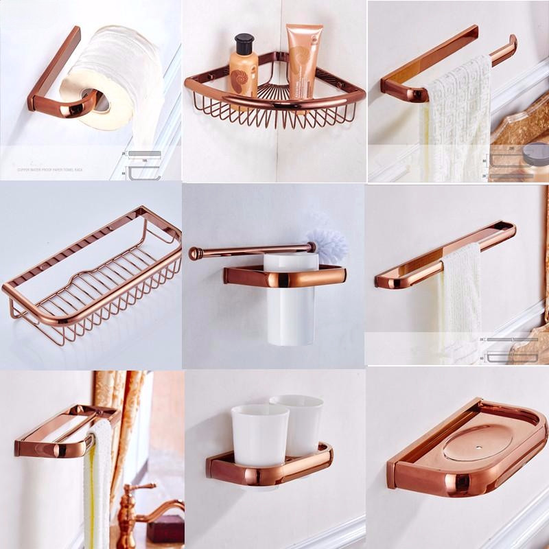 Biggers Luxury Rose Gold Copper Bathroom Accessories Set Paper Holder Towel Bar Soap Dish Tumbler