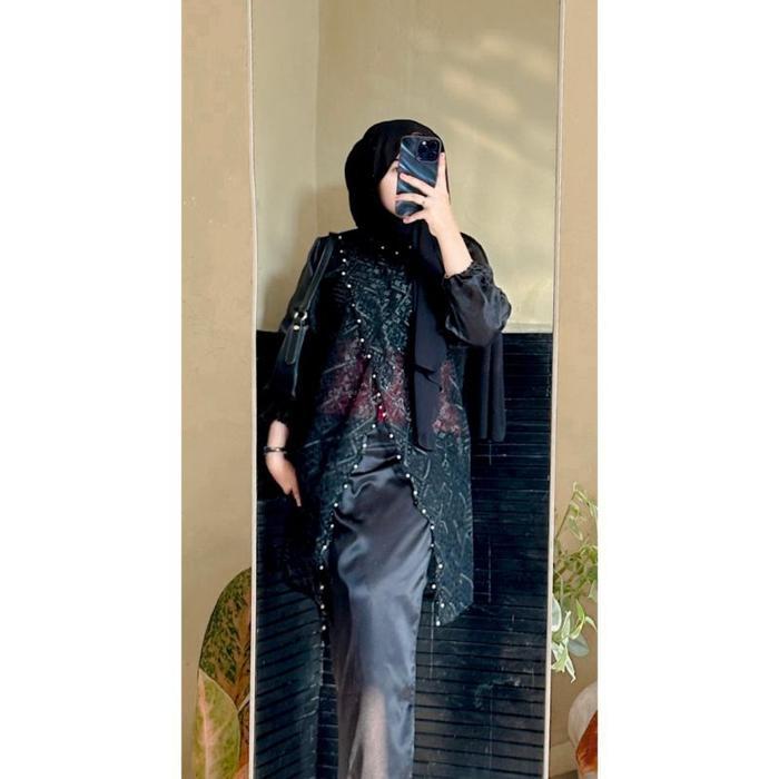 Outer Tunik Calula Brokat Lengan Balon Kombinasi Organza