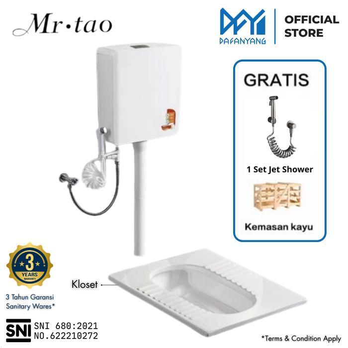 Mr.Tao Set Kloset Jongkok 506 Watertankflush Otomatis, Bahan Keramik Premium Modern, Ideal untuk