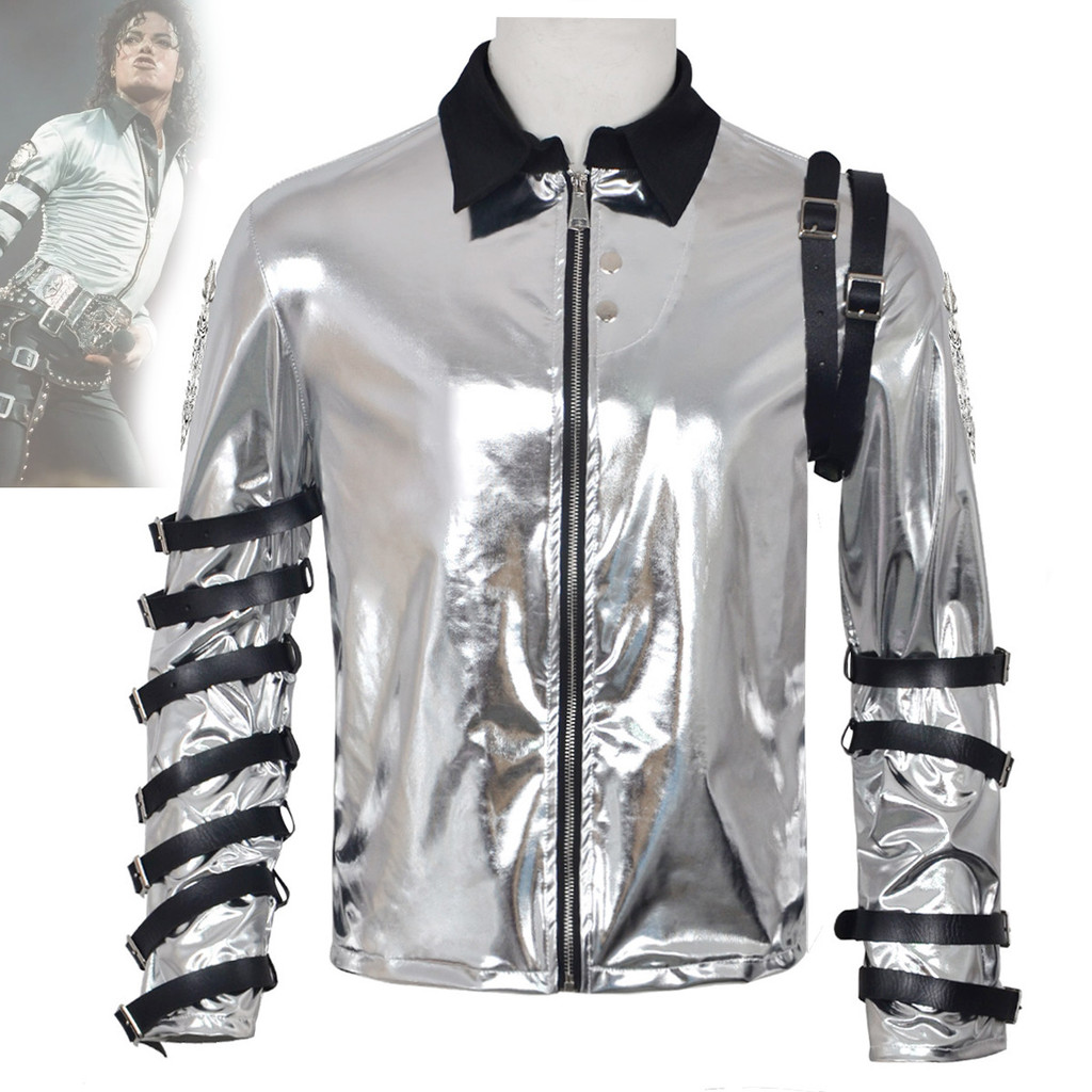 Mj Michael Jackson Cosplay Costume, Michael Performance Costume, Sier Leather Jacket, Halloween