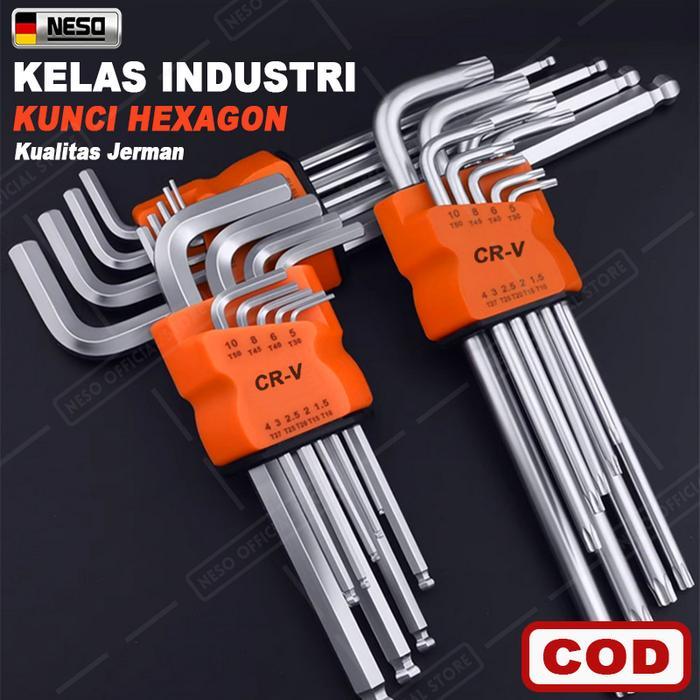 Tekiro - Kunci L Set Panjang Hex Key 9Pcs Jenis Bunga S2 Ball Point Hexagon L Key Bagus Wrench