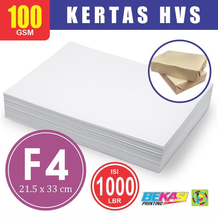 1000 LBR Woodfree Uncoated Plain Paper Kertas HVS 100 GSM Size Folio F4 21.5x33 cm - 2 RIM