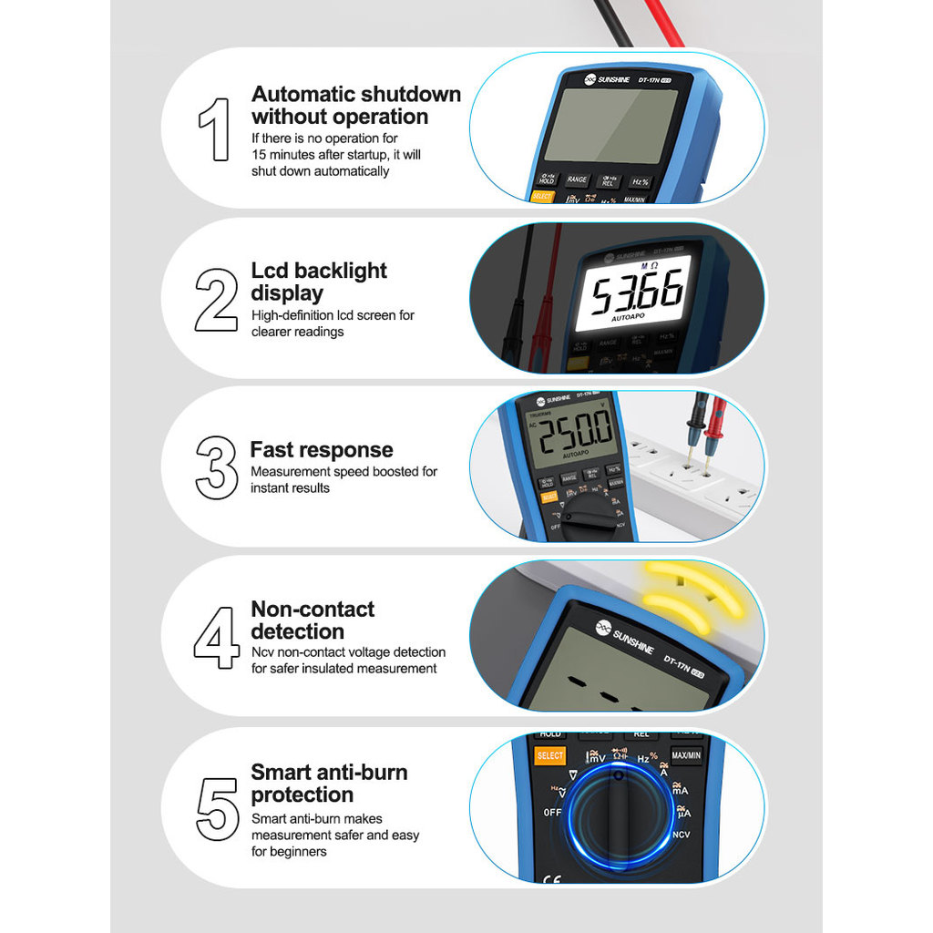 SUNSHINE DT-17N Auto Range LCD Display Multimeter Digital Multimeter Automatic Digital Instrument