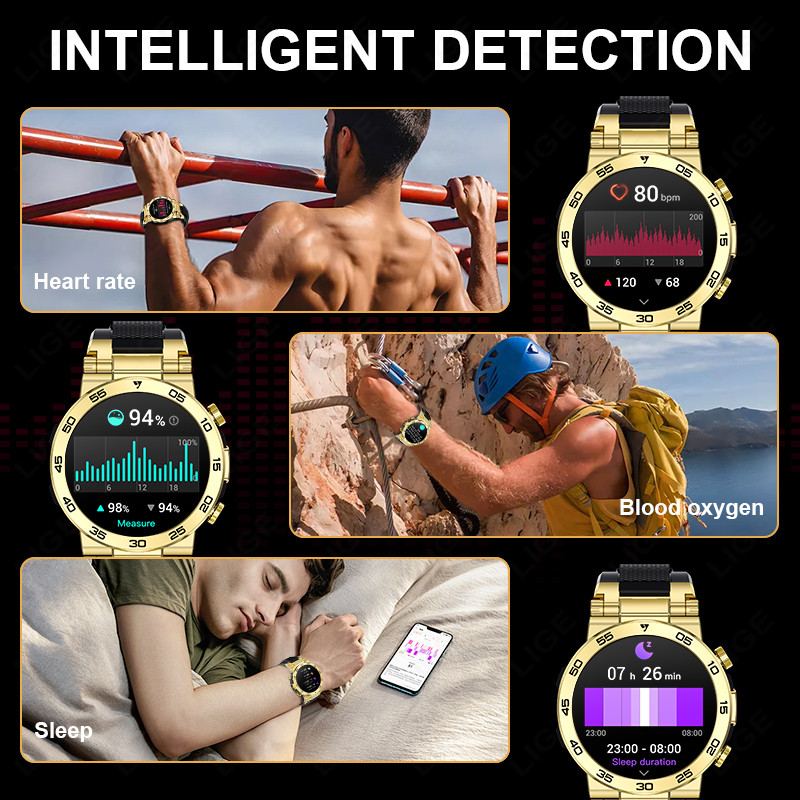 LIGE Fashion LED Flashlight Smart Watch For Men Custom Watch Face Bluetooth Call Bracelet Sport