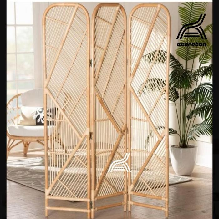 Sekat Pembatas Ruangan Rotan Aesthetic Minimalis 3 4 Pintu Custom / Penyekat Ruangan Rotan / sekat