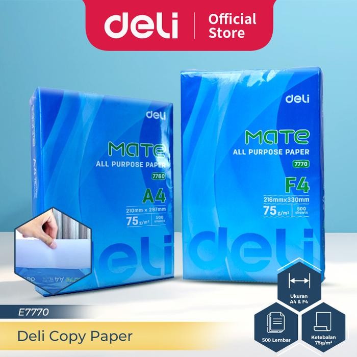

Deli Copy Paper / Kertas Print Fotocopy A4/F4 75gsm 500 lembar Tebal Berkualitas E7770