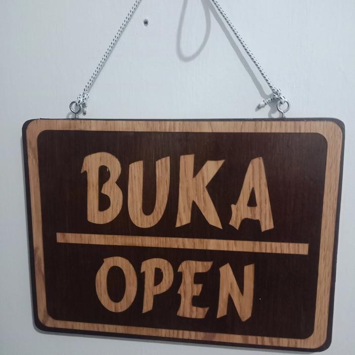 PAPAN TANDA SIGN BUKA TUTUP OPEN CLOSE KAYU