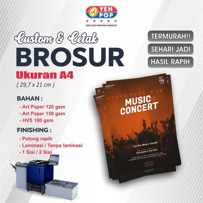 

( DAPAT 250 Lembar A4 ) Brosur A4 Full Color Custom Satu Sisi / Dua Sisi