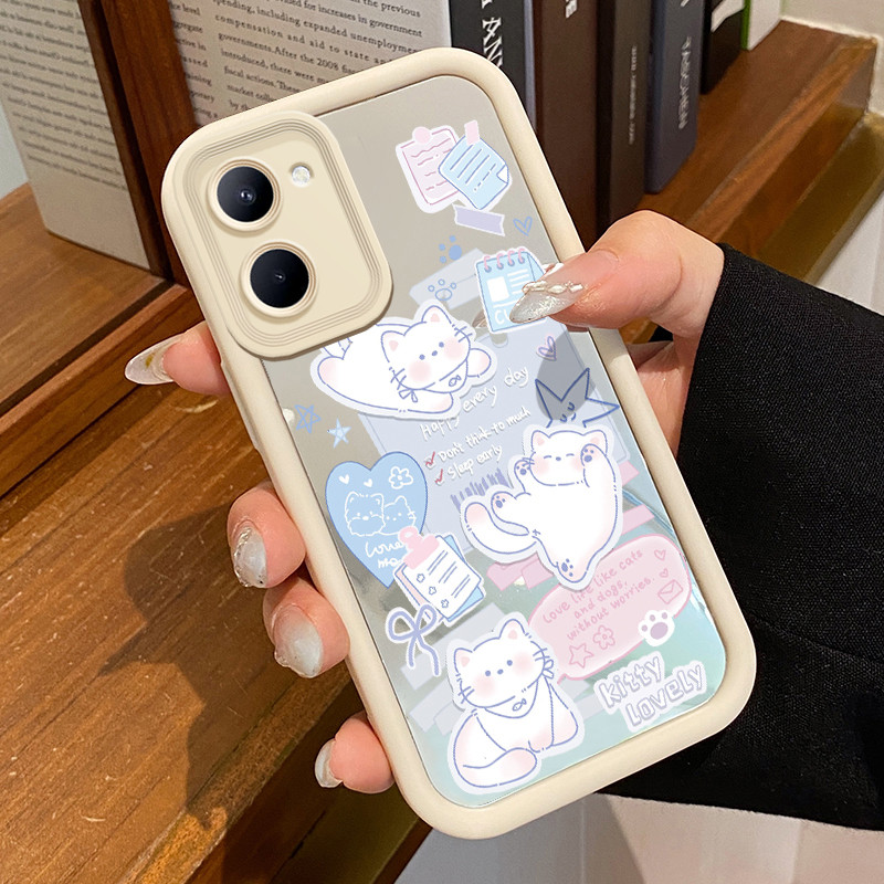 Casing Hp Realme C33 Case Softcase Casing HP Love Love Kucing Silikon Mirror Kesing Ponsel Cantik Ka