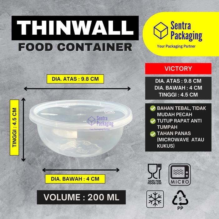 Terbaik Thinwall Bulat 200Ml / Mangkok Plastik / Packaging / Cup Salad -Dus 100% Ori