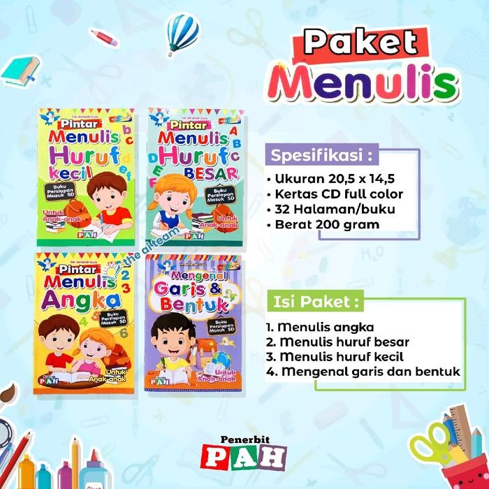 

New ISI 4 BUKU - PAKET DASAR MENULIS Huruf Besar Kecil Angka Garis dan Bentuk Buku Anak Sekolah TK