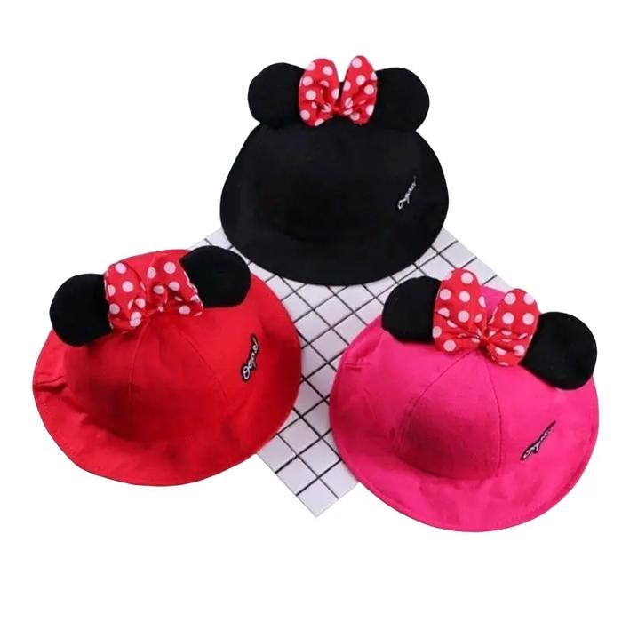 0-2 tahun IMPORT Topi Bucket Pita Polkadot Oops Minnie Anak Bayi Balita Perempuan Musim panas Polos