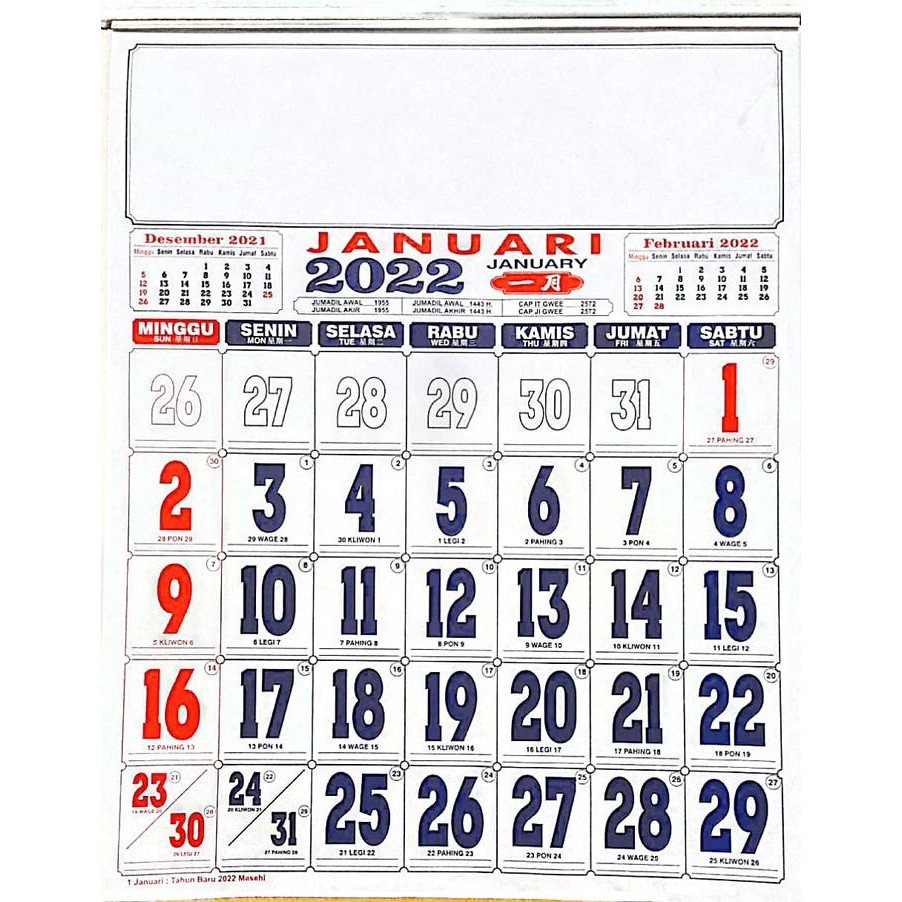 New KALENDER DINDING BULANAN UKURAN JUMBO THN 2022